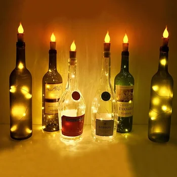 10PCS הלהבה נרות בקבוק יין האור 2M 20LED DIY בקבוק פקק בצורת פיות האור החתונה למסיבת החג עיצוב גרלנד