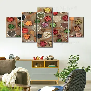5 לוח תבלינים תבלינים מזון בד תמונת קיר אמנות HD הדפסה עיצוב תמונות פוסטר לא ממוסגר 5 חלקים ציורים לעיצוב הבית