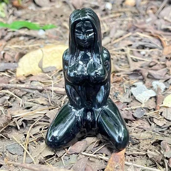 8cm טבעי שחור, אובסידיאן הגברת מודל פסל בעבודת יד הגוף הנשי מגולף מלאכות פסלון קריסטל ריפוי הביתה קישוט מתנה 1pcs