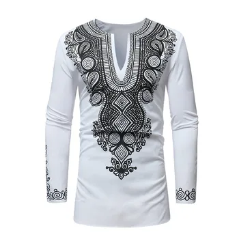 Mens אופנתי צוואר V חולצת אפריקה בגדים 2024 Fahsion אפריקה דאשיקי מסורתי דאשיקי מקסי גבר חולצת גברים מזדמנים צמרות Tees
