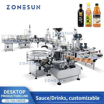 ZONESUN ZS-FAL180D6 עסקים קטנים קו ייצור נוזל מילוי שווי תקרת בקבוק מדבקה תיוג מכונה מזין Unscrambler