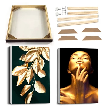 זהב שחור האישה עלה יוקרה פוסטר הדפסים עם מסגרת אמנות מודרנית מופשטת להבין את צמח בד ציור קיר התמונה בסלון