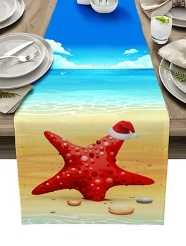 חג המולד חוף ים כובע שולחן רץ החתונה לקישוט לשולחן האוכל מפת שולחן חג המולד מפיות