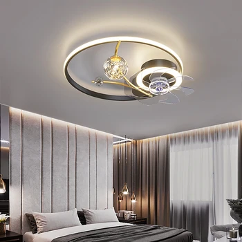 מודרני נברשת תקרה מאוורר ללא להבים השינה, מאוורר תקרה מנורת תקרה מאווררים עם אורות דקורטיבי Led מנורות תקרה 220v