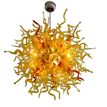 מוראנו (Murano) נברשת מודרנית עבודת יד תליון זכוכית מנורות צהוב אדום אמבר, צבע שמש
