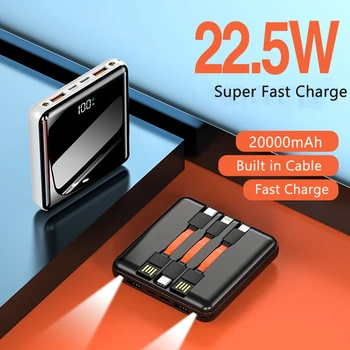 מיני-כוח הבנק 20000mAh סוללה חיצונית 22.5 W סופר טעינה מהירה Powerbank עבור iPhone 14 13 Samsung Xiaomi עם מסך מראה