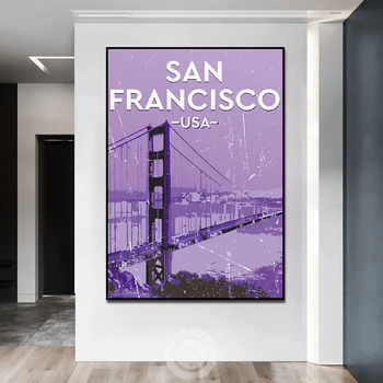 סן פרנסיסקו גשר פוסטר אמנות קליפורניה עיר הדפסי בד ציור מופשטת אמנות קיר התמונה בסלון קישוט הבית