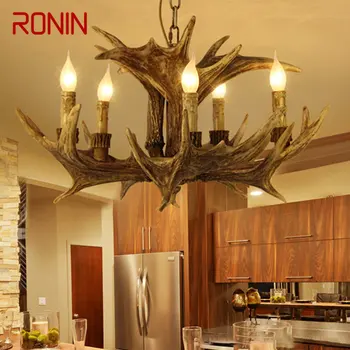 רונין מודרני אנטלר נברשת אור LED יצירתי רטרו שרף תליון מנורה גופי הביתה חי בחדר האוכל בר קפה